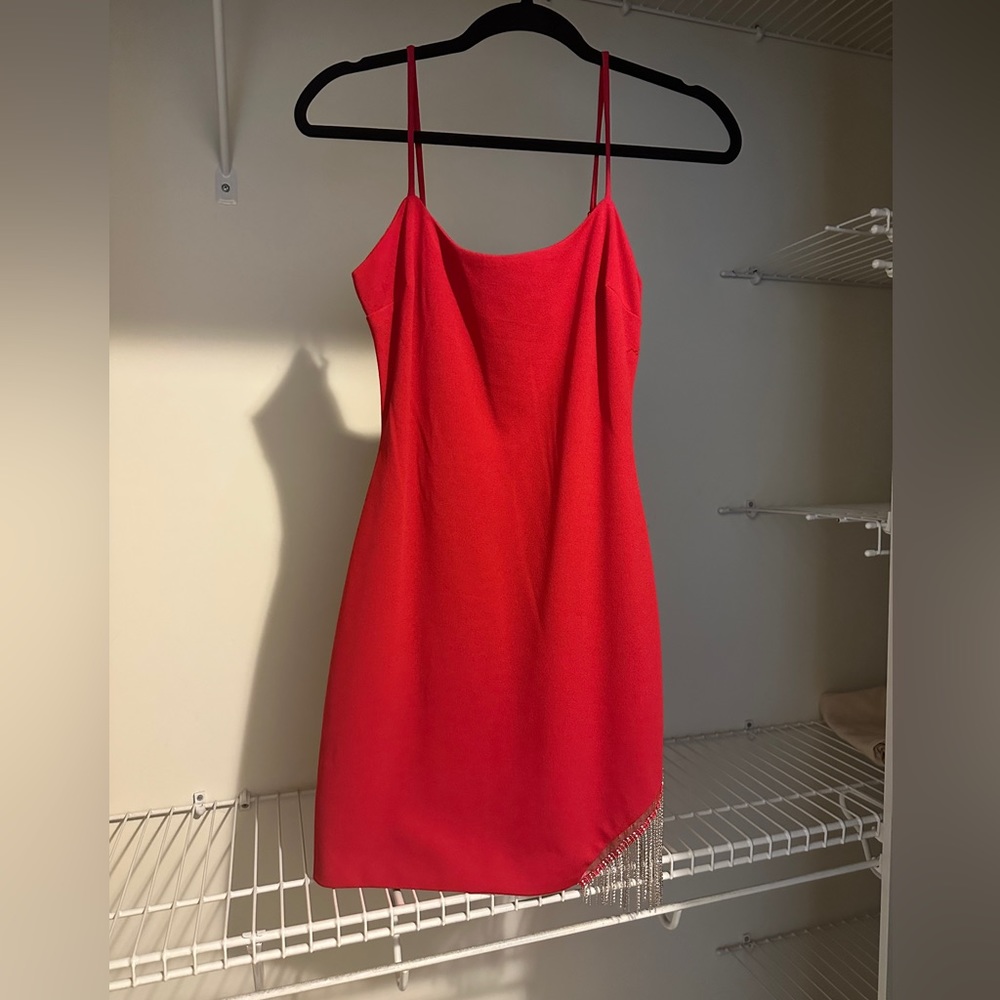 City Studio Red Mini Dress With Rhinestone Fringe Size 7
